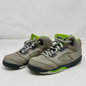 Kids Flint Gray/Silver/Green High Top  Air Jordan 5 Retro "Green Bean" sneakers
